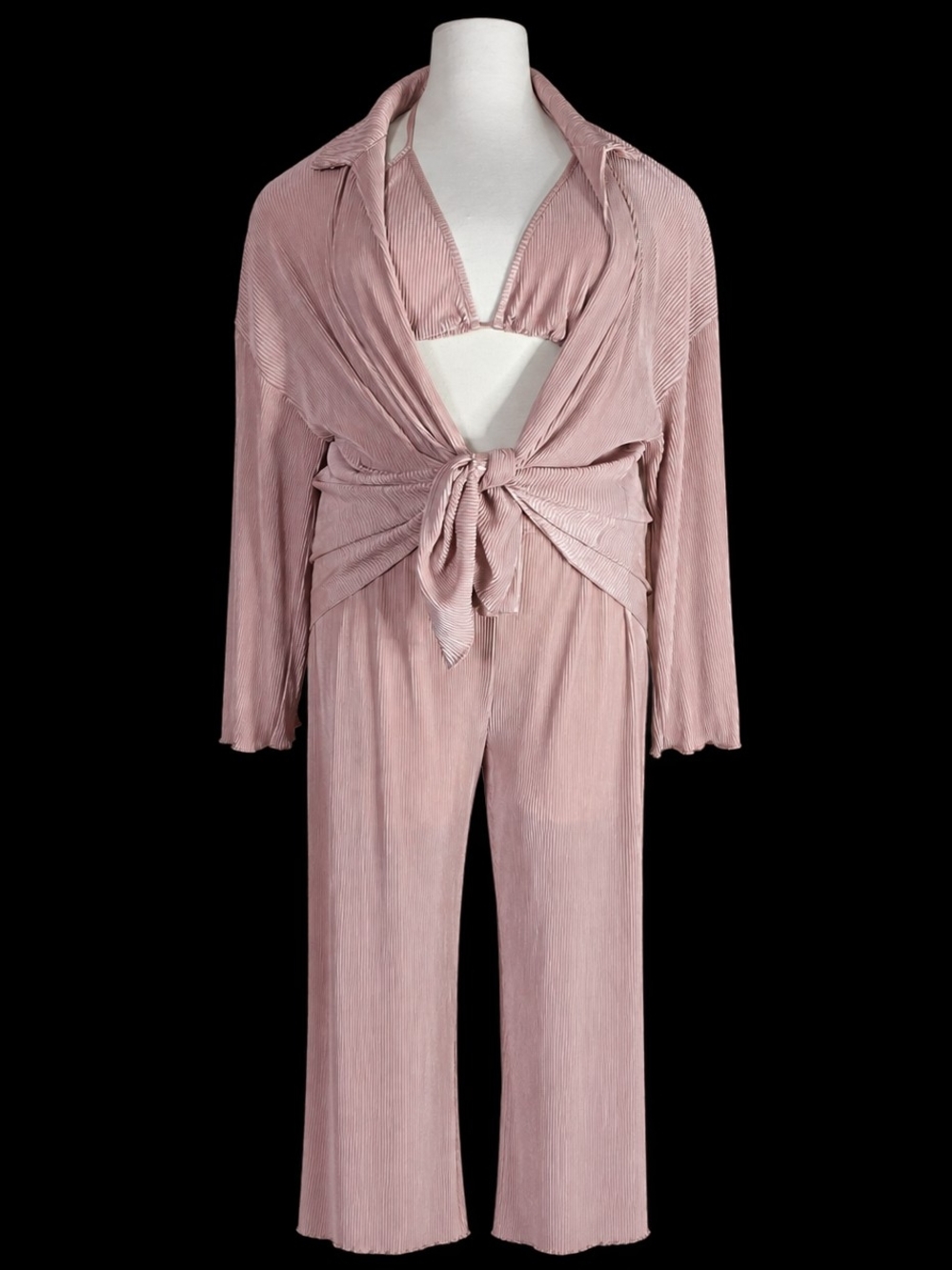 Wide-Leg Dusty Rose Pleated Jumpsuit Set - Brand Unlabeled